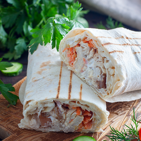 Wraps, rolls and sandwiches